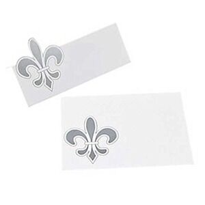 24 Fleur De Lis Place Cards Regular Size White Silver Card stock‎ Cutout Wedding